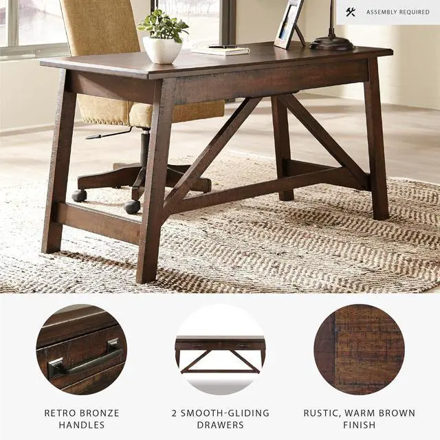 Alt view image 4 of 7 - Signature Design by Ashley Baldridge Rustic Home Office Desk, Distressed Brown