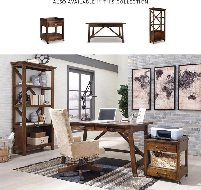Alt view image 6 of 7 - Signature Design by Ashley Baldridge Rustic Home Office Desk, Distressed Brown