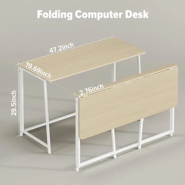 Alt view image 2 of 7 - WOHOMO Folding Desk, Small Foldable Desk 47.2" for Small Spaces, Space Saving Computer Table Writing Workstation for Home Office, Easy Assembly, Oak