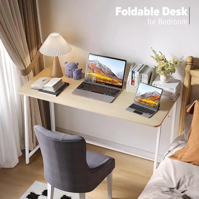 Alt view image 5 of 7 - WOHOMO Folding Desk, Small Foldable Desk 47.2" for Small Spaces, Space Saving Computer Table Writing Workstation for Home Office, Easy Assembly, Oak