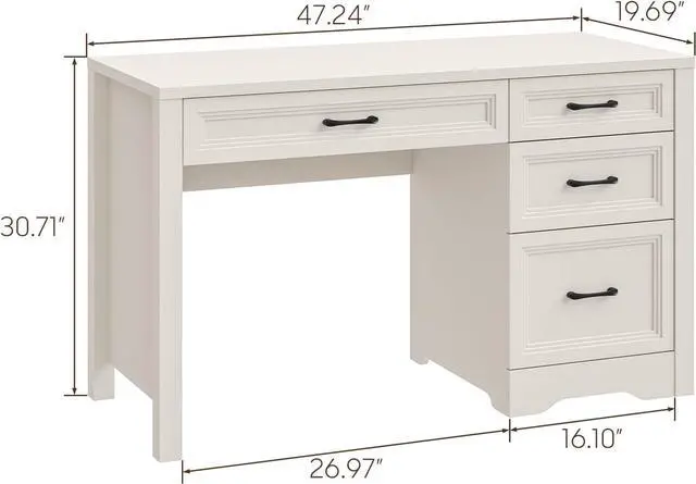 Alt view image 2 of 7 - Vabches Farmhouse Executive Desk with Storage and Ample File Drawer, Rustic Large Home Writing Desk for Bedroom, Pure White