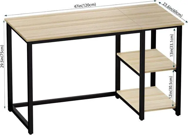 Alt view image 3 of 7 - SINPAID Computer Desk 47 inches with 2-Tier Shelves Sturdy Home Office Desks with Large Storage Space Modern Gaming Desk Study Writing Laptop Table, Oak