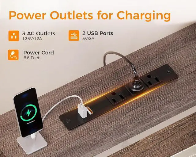 Alt view image 4 of 7 - Casaottima 94 Inch 2 Person Home Office Computer Desk with Power Outlet & LED Light, Fabric Drawers & File Cabinet, Long Writing Desk with Monitor Stand, Storage Shelves, Study/Work Table, Grey