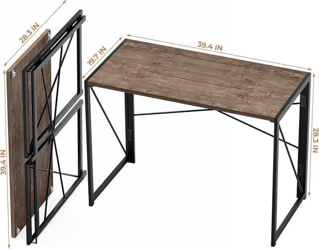 Alt view image 3 of 7 - Coavas Folding Desk No Assembly Required, 39.4 inch Writing Computer Desk Space Saving Foldable Table Simple Home Office Desk,Brown