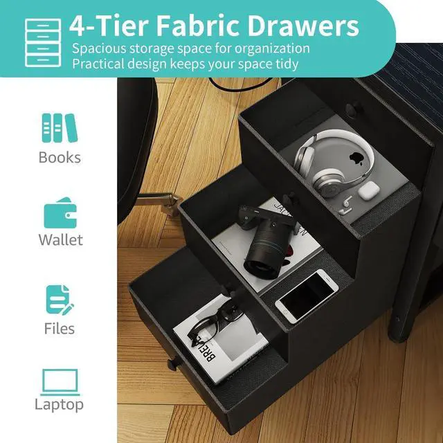 Alt view image 6 of 7 - Lufeiya Gaming Desk with LED Lights and Power Outlets, 47 inch Computer Desk with Fabric Drawers, Reversible Home Office Desk with Monitor Stand, Black