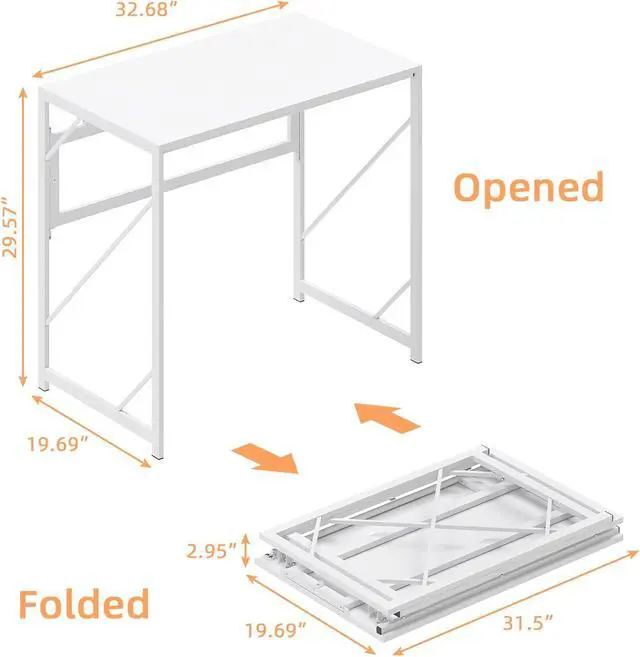 Alt view image 3 of 7 - Elephance Folding Desk Writing Computer Desk for Home Office, No-Assembly Study Office Desk Foldable Table for Small Spaces