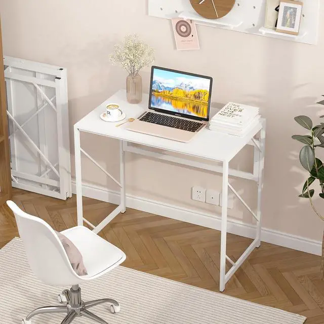 Alt view image 2 of 7 - Elephance Folding Desk Writing Computer Desk for Home Office, No-Assembly Study Office Desk Foldable Table for Small Spaces
