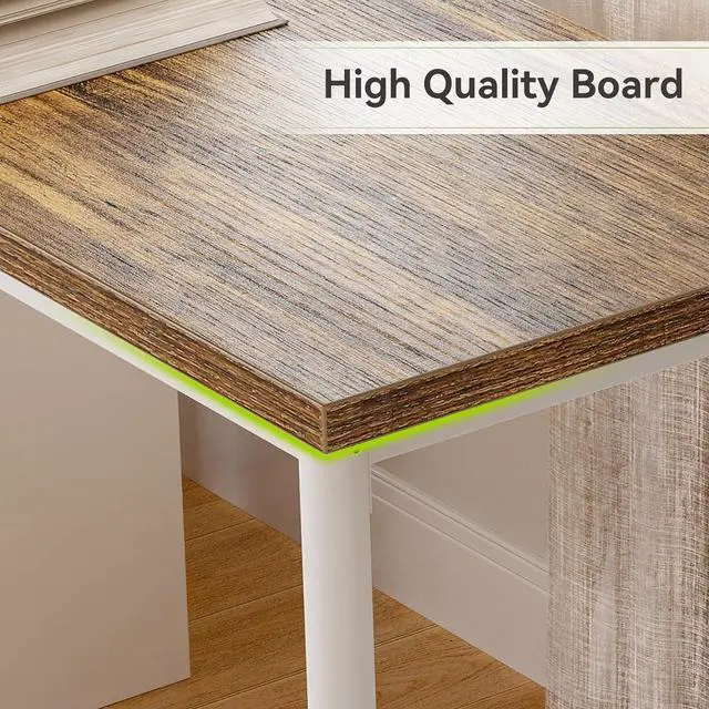 Alt view image 7 of 7 - LITTLE TREE Computer Desk with 5 Drawers, 47 Inch Modern Simple Study Writing Desk with Metal Frame, Work Desk for Home Office, Rustic Brown and White