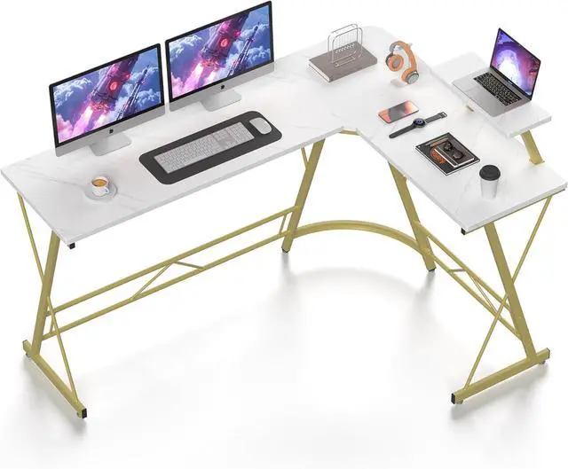 Main image of Mr IRONSTONE 63" L Shaped Gaming Desk, Corner Computer Desk, Home Office Writing Desk with Sturdy Monitor Shelf, Spacious L Shaped Desk Workstation, Easy to Assemble, Laminate Marble