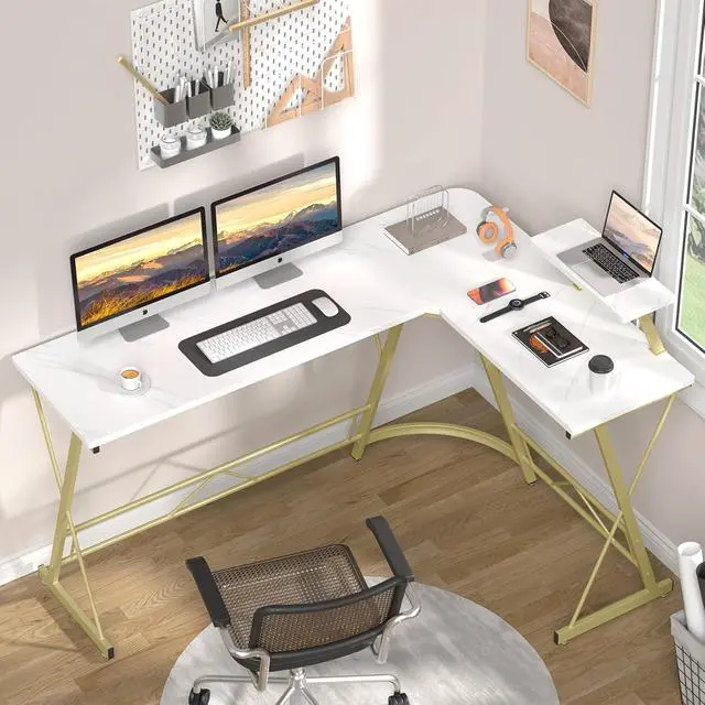 Alt view image 2 of 7 - Mr IRONSTONE 63" L Shaped Gaming Desk, Corner Computer Desk, Home Office Writing Desk with Sturdy Monitor Shelf, Spacious L Shaped Desk Workstation, Easy to Assemble, Laminate Marble