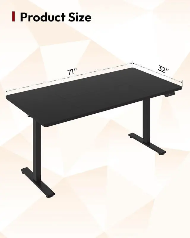 Alt view image 2 of 7 - SANODESK Electric Standing Desk 71 x 32 Inches Height Adjustable Stand Up w/6-Button Controller Ergonomic Computer Desk with Splice Board for Home Office, Black Frame + Black Tabletop