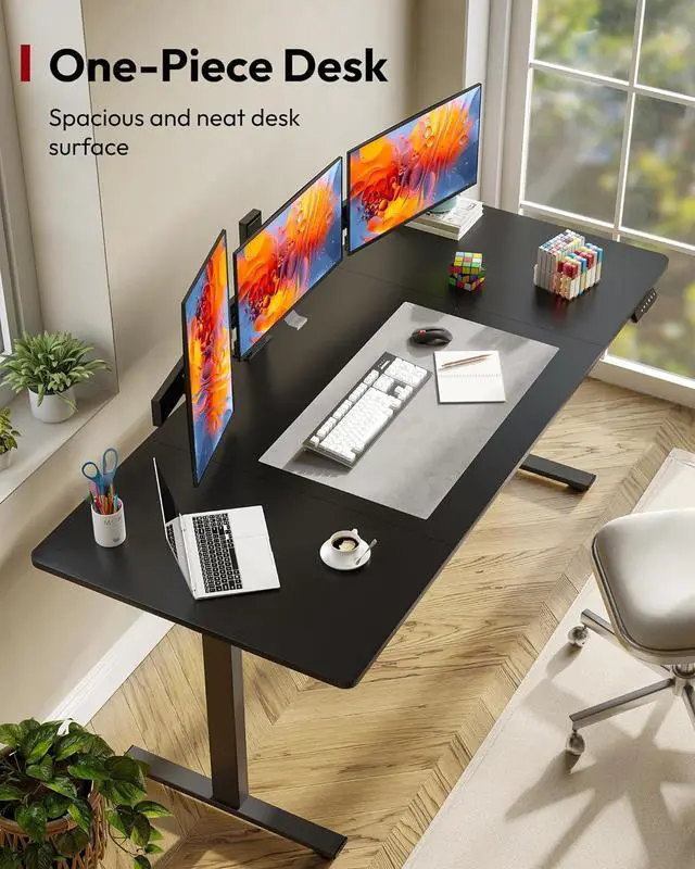 Alt view image 5 of 7 - SANODESK Electric Standing Desk 71 x 32 Inches Height Adjustable Stand Up w/6-Button Controller Ergonomic Computer Desk with Splice Board for Home Office, Black Frame + Black Tabletop