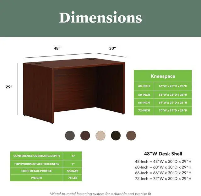 Alt view image 2 of 4 - HON MOD Executive Desk 48-Inch Large Computer Desk Shell, Thick Wooden Laminate, Modern Table with Cord Management, 48" W x 30" D x 29" H, Traditional Mahogany