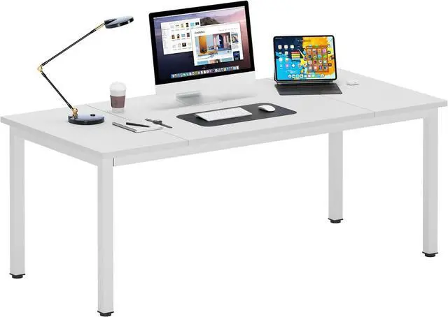 Main image of DlandHome Computer Desk, Large Executive Office Desk Computer Table Study Writing Workstation for Home Office,White,70.8 x 31.5 inch