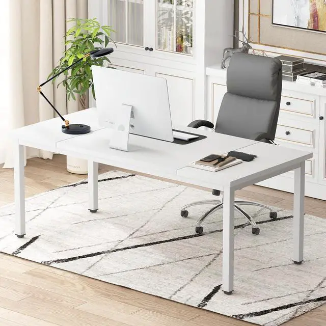 Alt view image 2 of 7 - DlandHome Computer Desk, Large Executive Office Desk Computer Table Study Writing Workstation for Home Office,White,70.8 x 31.5 inch