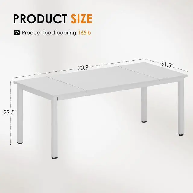 Alt view image 3 of 7 - DlandHome Computer Desk, Large Executive Office Desk Computer Table Study Writing Workstation for Home Office,White,70.8 x 31.5 inch