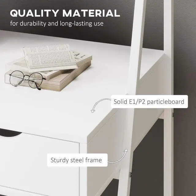 Alt view image 5 of 7 - HOMCOM Home Office Desk, Computer Desk with A Frame for Small Spaces, Writing Table with Drawer and Storage Shelves, White