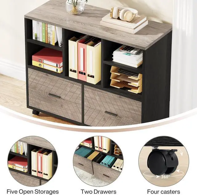 Alt view image 3 of 7 - Tribesigns L-Shaped Executive Desk with Reversible File Cabinet, 63" Office Desk with Storage Drawers, L-Shaped Computer Desk with Drawer Cabinet for Hanging Letter Size Files (Gray & Black)