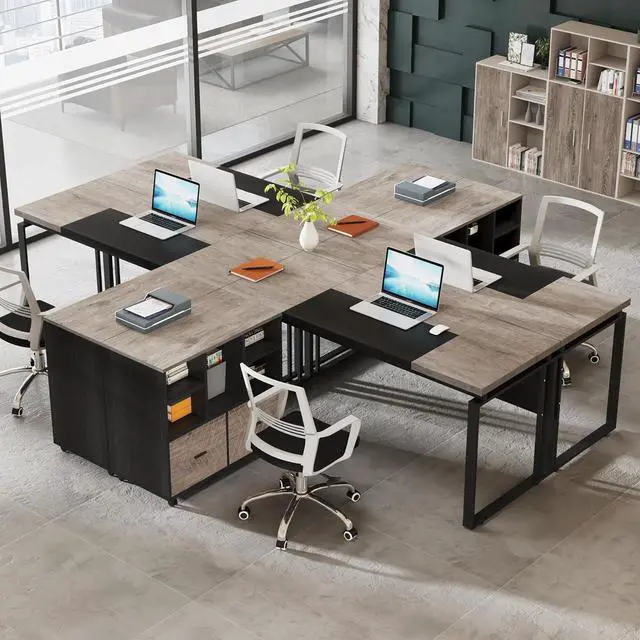Alt view image 4 of 7 - Tribesigns L-Shaped Executive Desk with Reversible File Cabinet, 63" Office Desk with Storage Drawers, L-Shaped Computer Desk with Drawer Cabinet for Hanging Letter Size Files (Gray & Black)