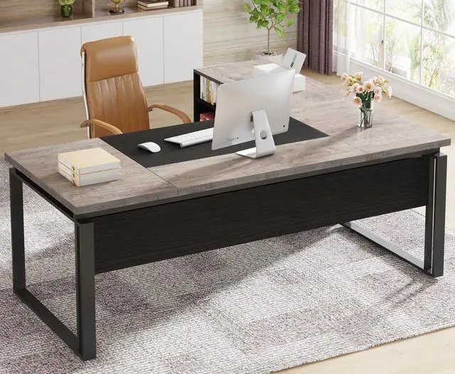 Alt view image 7 of 7 - Tribesigns L-Shaped Executive Desk with Reversible File Cabinet, 63" Office Desk with Storage Drawers, L-Shaped Computer Desk with Drawer Cabinet for Hanging Letter Size Files (Gray & Black)