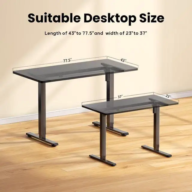 Alt view image 2 of 7 - Electric Standing Desk Frame,Memory Controller Height Adjustment,176lbs Weight Capacity,For 37 to 77.5" Desktop,Ergonomic Sit Stand Desk Base for Home Office,Black Frame Only
