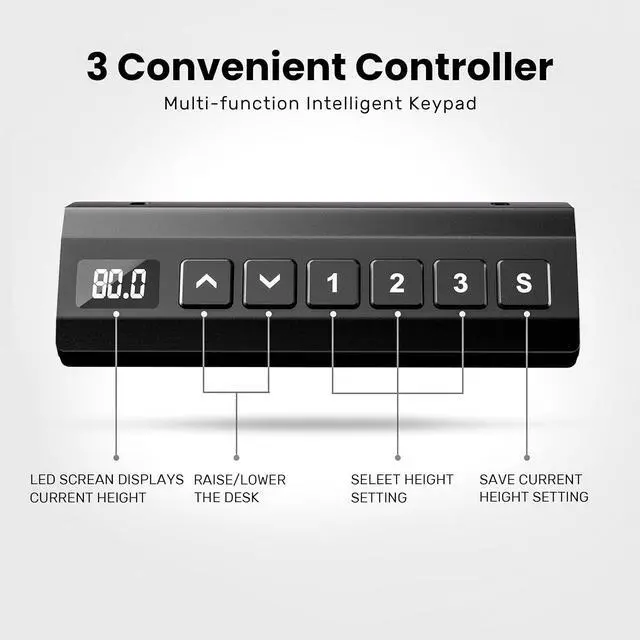 Alt view image 5 of 7 - Electric Standing Desk Frame,Memory Controller Height Adjustment,176lbs Weight Capacity,For 37 to 77.5" Desktop,Ergonomic Sit Stand Desk Base for Home Office,Black Frame Only