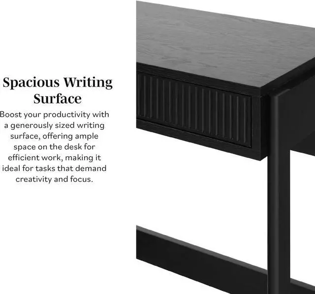 Alt view image 4 of 7 - Walker Edison Transitional Office Design, Reeded Drawer Front Detail, Writing Desk with Drawer, Spacious Desktop, Complementary in Living Spaces, 38W x 16.75D x 30H, Black