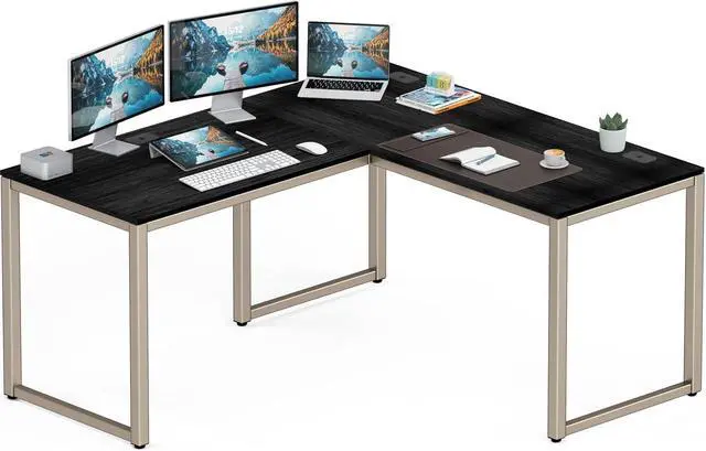 Main image of SHW 55 x 60 Inches Commercial-Grade L-Shape Corner Office Computer Desk, Espresso