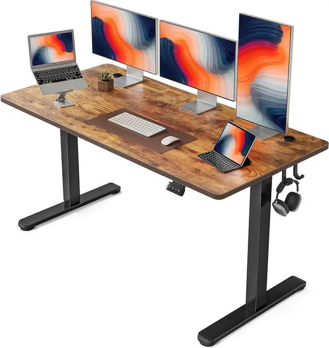 Main image of FEZIBO Electric Standing Desk, 60 x 24 Inches Height Adjustable Stand up Desk, Sit Stand Home Office Desk, Computer Desk, Rustic Brown
