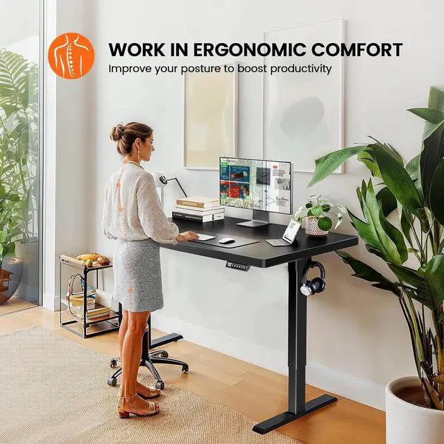 Alt view image 6 of 7 - ErGear 40" x 24" Whole Piece Desktop Electric Standing Desk, Thick Height Adjustable Desk with 4 Height Memory, Home Office Computer Table with Cable Management Tray, Black