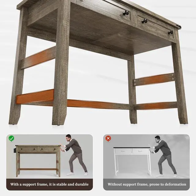 Alt view image 7 of 7 - EnHomee 40" Small Desk for Bedroom, Computer Desk with Power Outlets for Home Office, Desks with Drawers and a Side Pocket, Vanity Desks for Bedroom, Dark Rustic Oak