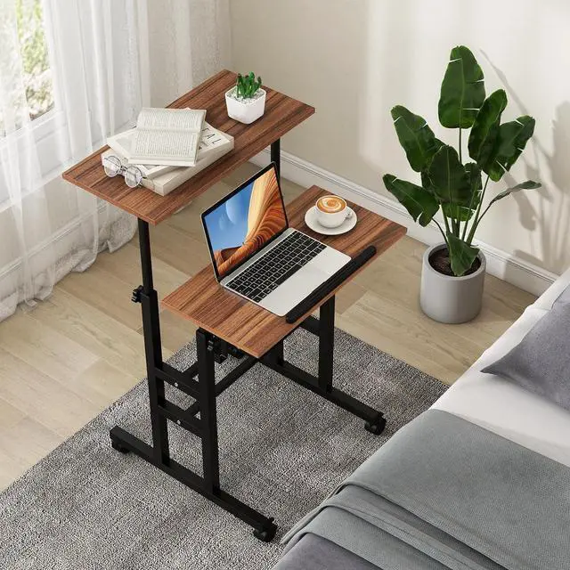 Alt view image 4 of 7 - Tangkula Mobile Standing Desk, Height-Adjustable Laptop Podium Cart with Tilting Tabletop & Adjustable Angle, Rolling Stand Up Computer Desk with 2 Hanging Hooks & Lockable Casters for Home Office