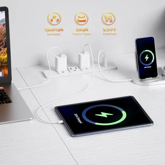 Alt view image 5 of 7 - 93" White 2 Person Office Desk, Long Computer Gaming Desk with Power Outlets & LED Lights, Large Home Office Desk with 4 Storage Drawers & 2 Monitor Stand for Work Writing Study