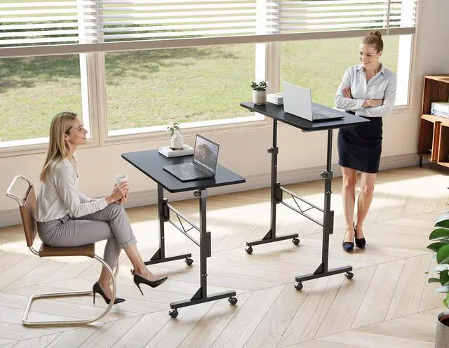 Alt view image 2 of 7 - HOMIDEC Standing Desk, 32 Inch Portable Small Desk Adjustable Height, Rolling Home Office Desks with Wheels, Sit Stand Desk for Bedroom Walking Pad Home Office Small Space, Black