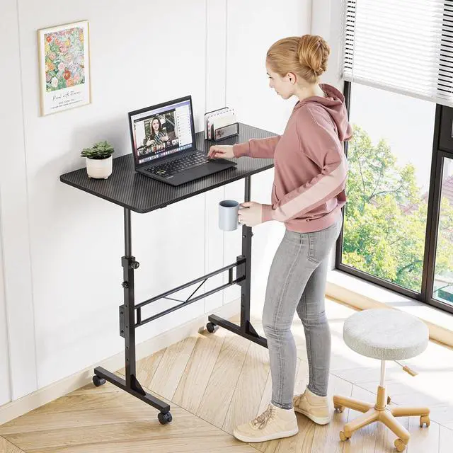 Alt view image 4 of 7 - HOMIDEC Standing Desk, 32 Inch Portable Small Desk Adjustable Height, Rolling Home Office Desks with Wheels, Sit Stand Desk for Bedroom Walking Pad Home Office Small Space, Black