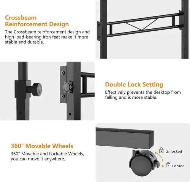 Alt view image 6 of 7 - HOMIDEC Standing Desk, 32 Inch Portable Small Desk Adjustable Height, Rolling Home Office Desks with Wheels, Sit Stand Desk for Bedroom Walking Pad Home Office Small Space, Black