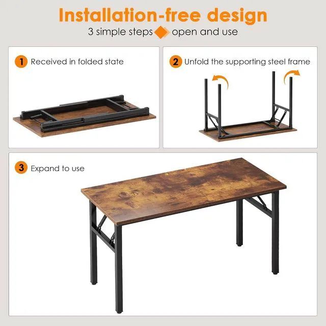 Alt view image 4 of 7 - Need 47 inches Computer Desk Office Desk Folding Table with BIFMA Certification Computer Table Workstation, Rustic Brown AC5FB-120