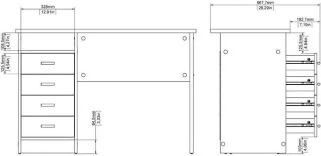 Alt view image 3 of 7 - Tvilum Desk with 4 Drawers, Black Woodgrain