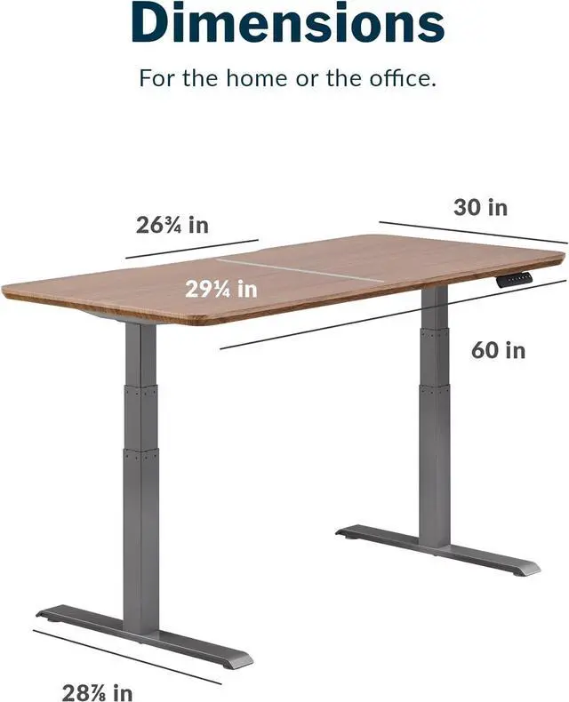 Alt view image 2 of 7 - Vari Electric Standing Desk - 60x30 VariDesk, Adjustable Height Stand Up Computer Desk - Dual Motor with Memory Presets, Stable T-Style Legs- Home Office Essentials - Walnut