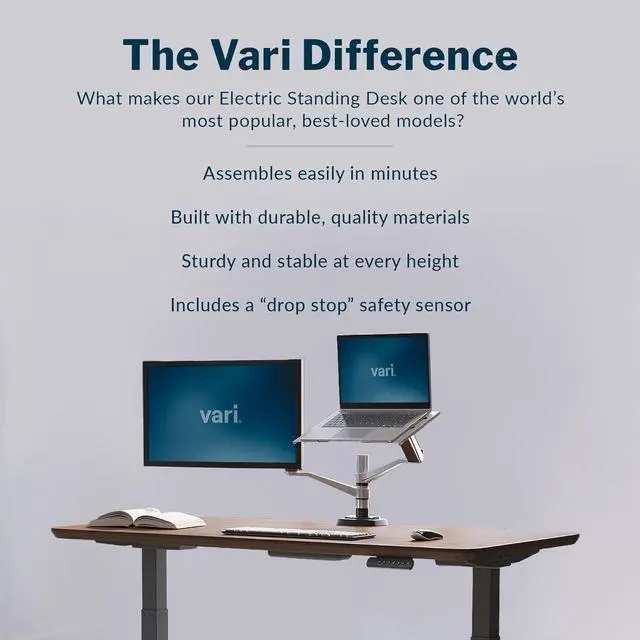 Alt view image 3 of 7 - Vari Electric Standing Desk - 60x30 VariDesk, Adjustable Height Stand Up Computer Desk - Dual Motor with Memory Presets, Stable T-Style Legs- Home Office Essentials - Walnut