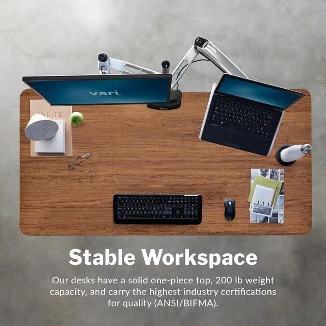 Alt view image 5 of 7 - Vari Electric Standing Desk - 60x30 VariDesk, Adjustable Height Stand Up Computer Desk - Dual Motor with Memory Presets, Stable T-Style Legs- Home Office Essentials - Walnut