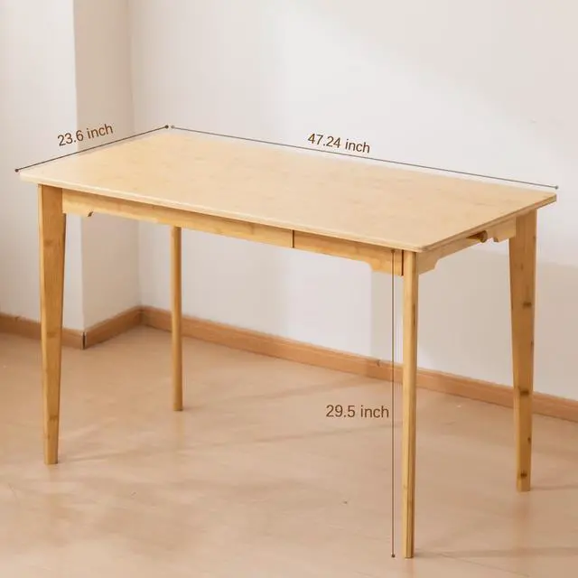 Alt view image 2 of 6 - Maydear 47" Bamboo Multipurpose Study Writing Desk with Drawer, Modern Simple Computer & Laptop Table Dining Table for Bedroom, Living Room, Home and Office, Kitchen, Natural