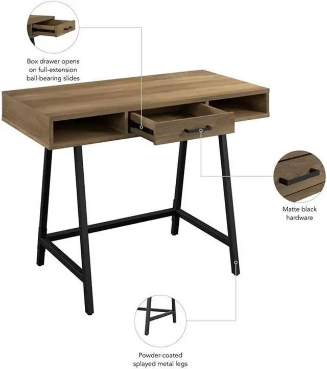 Alt view image 5 of 6 - Bush Furniture Steele 40W Writing Desk in Reclaimed Pine | Computer Table for Home Office Workspace