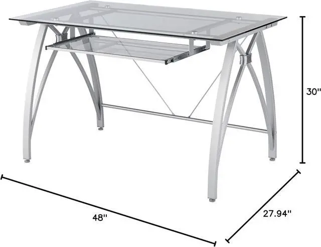 Alt view image 2 of 7 - Realspace® Vista 48"W Glass Computer Desk, Silver