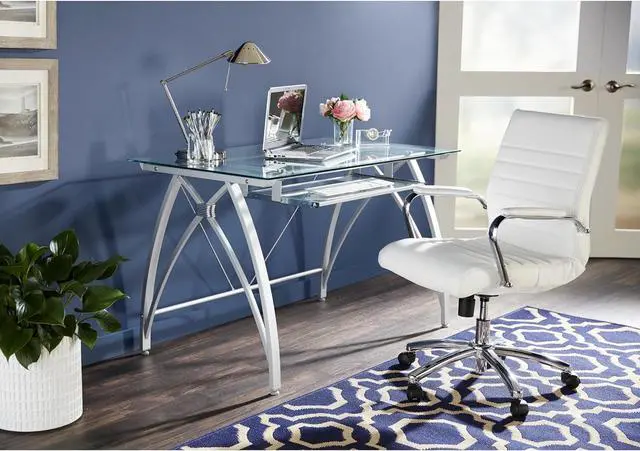 Alt view image 5 of 7 - Realspace® Vista 48"W Glass Computer Desk, Silver