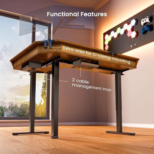 Alt view image 7 of 7 - ErGear Electric L Shaped Standing Desk, 65'' Height Adjustable Corner Stand up Desk with 3 Drawers & 2 Cable Management Trays, Modern Home Office Computer Workstation, Vintage Brown