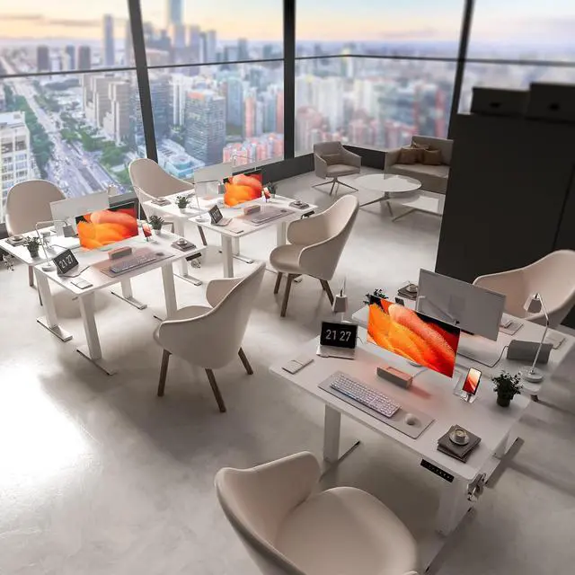 Alt view image 2 of 7 - 40" x 24" Electric Standing Desk, Adjustable Height Sit Stand Desk with 3 Preset Heights & 2 Hook, Electric Desk for Home Office Gaming, White