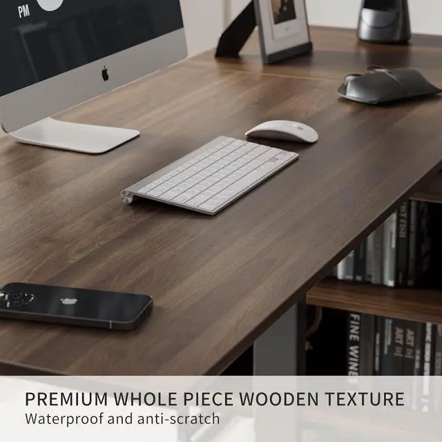 Alt view image 6 of 7 - FEZIBO 66 Inch L Shaped Standing Desk with Drawers & Shelves, Executive Table Adjustable Height, Black Walnut Top/Black Frame