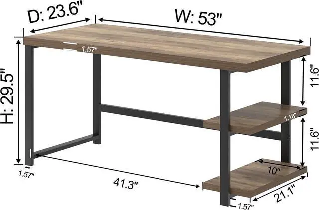Alt view image 2 of 7 - FOLUBAN Computer Desk, Modern Home Office Desk with Storage Shelves, Writing Study Gaming Table for Living Room Bedroom, Rustic Oak, 53 Inch