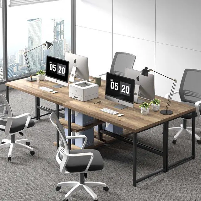 Alt view image 5 of 7 - FOLUBAN Computer Desk, Modern Home Office Desk with Storage Shelves, Writing Study Gaming Table for Living Room Bedroom, Rustic Oak, 53 Inch